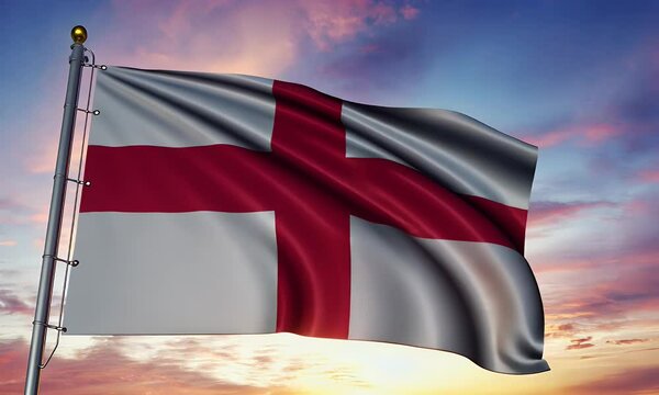 England flag waving at sunset.