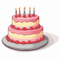 Birthday cake with candles in a fun cartoon vector style for celebration