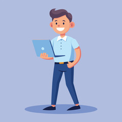 Young Man Using Laptop Concept Vector Illustration