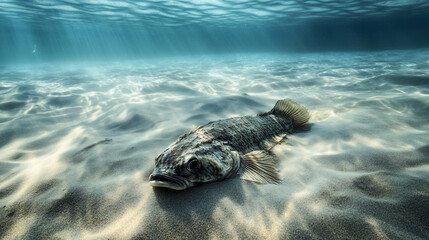 Obraz premium Fish lies on sandy ocean floor
