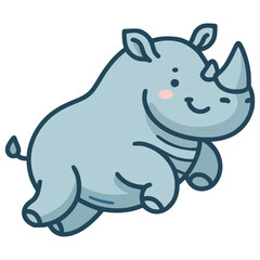 happy playful rhinoceros wild animal flat color vector illustration template design