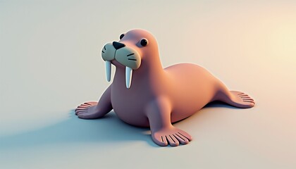 Cute cartoon walrus lying on soft gradient background
