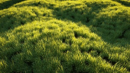 Lush Green Grass Field with Natural Sunlight and Gentle Shadows