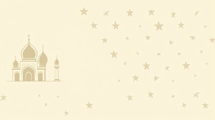 Elegant Mosque Silhouette Stars Beige Background Simple Design