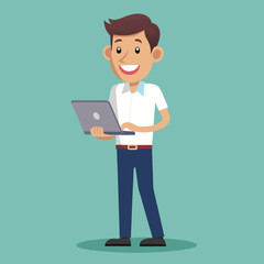 Young Man Using Laptop Concept Vector Illustration