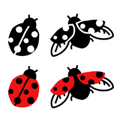 ladybug or ladybird vector illustration set in colors and black & white