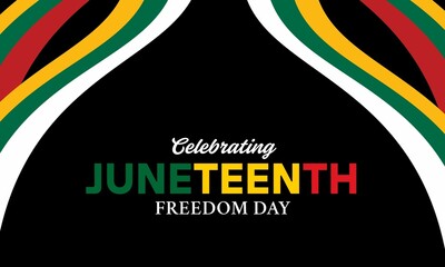 Juneteenth typography Banner with Pan-African Flag ribbon. Juneteenth Freedom Day design