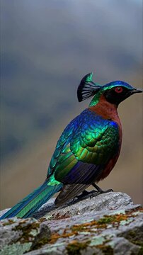 Himalayan monal perched on rock