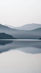 Tranquil mountain lake scene with mirrored reflections.