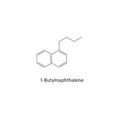 1-Butylnaphthalene skeletal structure. Alkylated aromatic compound schematic illustration. Simple diagram, chemical formula. © Basstock