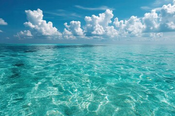 Obraz premium Turquoise Ocean Water with Cloudy Blue Sky
