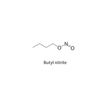 Butyl nitrite skeletal structure. Nitrite ester compound schematic illustration. Simple diagram, chemical formula.