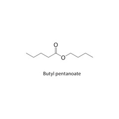 Butyl pentanoate skeletal structure. Ester compound schematic illustration. Simple diagram, chemical formula.