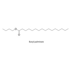 Butyl palmitate skeletal structure. Ester (fatty acid) compound schematic illustration. Simple diagram, chemical formula.