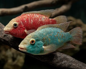 Two Fish on Branch in Aquarium