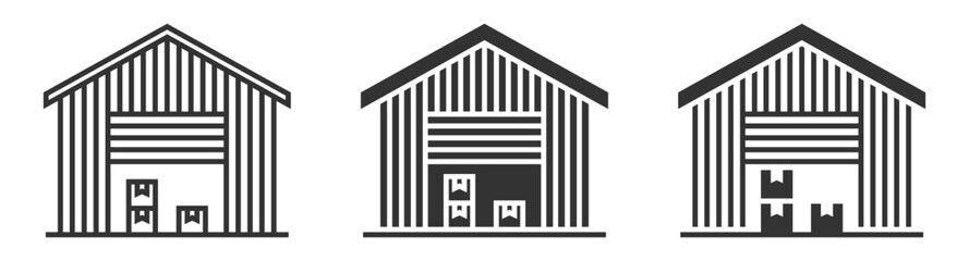 Vector icon of warehouse building with boxes.