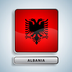 Fototapeta premium Albania flag square button Isolated on color gradient background. Exclusive Icon flag