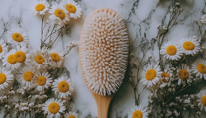 Wooden Brush, Daisies, Marble