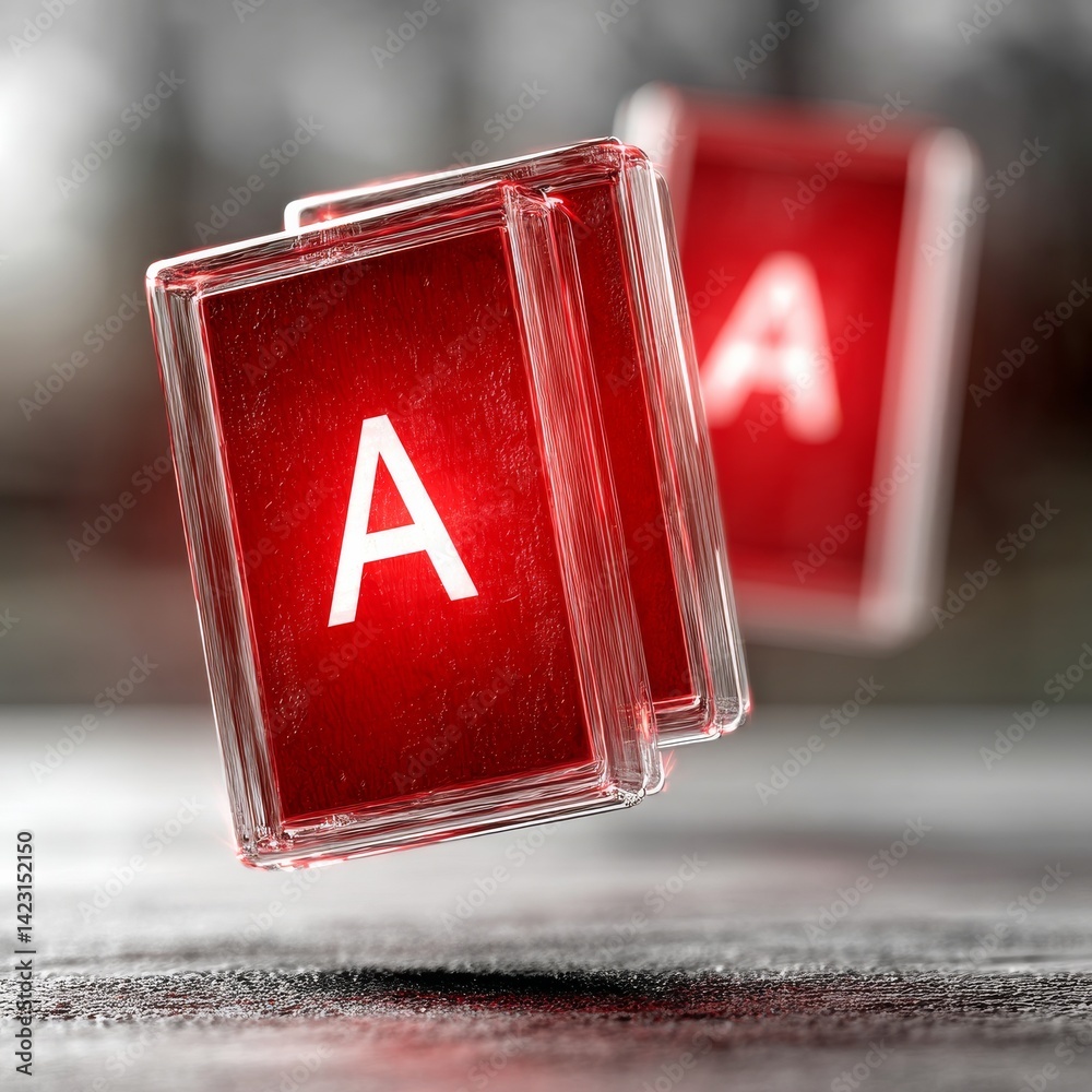 Aufkleber glowing red letter a cubes: a captivating abstraction with light and shadow on reflective surface.