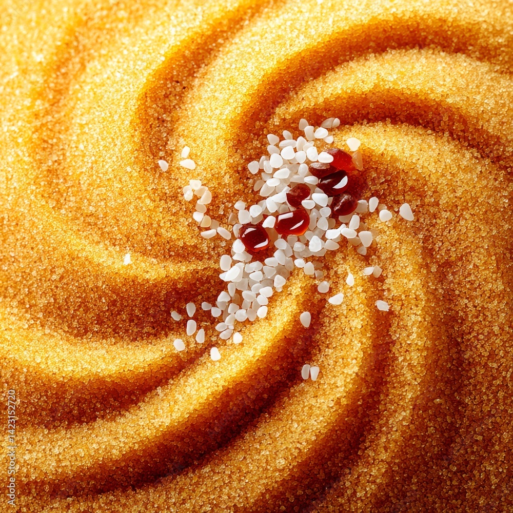 Poster golden swirl of sand: a textural tapestry with contrasting elements of red and white accents adornin