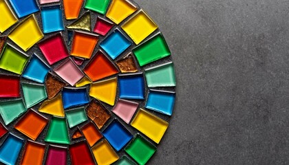 Fototapeta premium Circle of multicolored glass mosaic on gray background