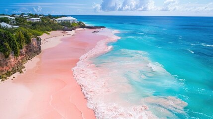 Obraz premium Tropical beach ocean waves pink.