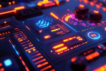 Obraz premium Futuristic Neon Control Console