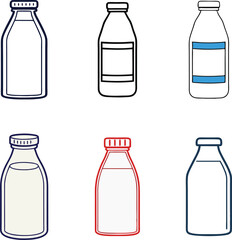 Milk Bottle Outline Icons Set – Dairy Drink Vector Illustration Collection


