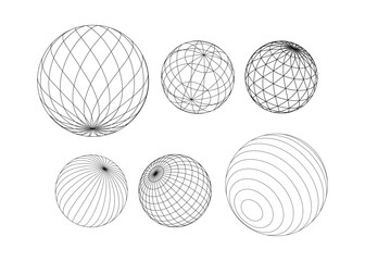 Line geometric circle abstract shapes. Contemporary mid century line design set. Earth globe round. Modern boho aesthetic lines shapes. Bauhaus Memphis swiss design vector illustration.