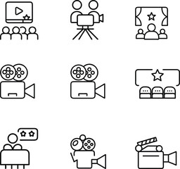 Fototapeta premium Movie Icons Set. Line Style Cinema, Filmmaking, and Entertainment Symbols
