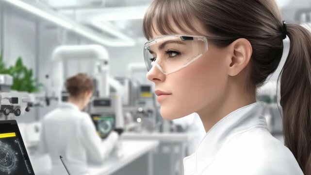 Scientist - A futuristic scientist analyzing AI-driven research on a holographic display in a high-tech lab.