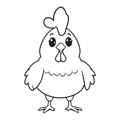 Cartoon Chicken Outline Vector - Simple Farm Bird Illustration