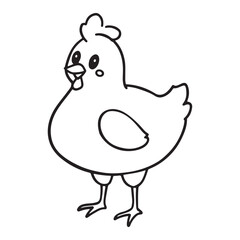 Cartoon Chicken Outline Vector - Simple Farm Bird Illustration