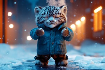 Social ad campaign - ?nimal care. Sad cute baby animal snow leo