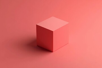 Fototapeta premium Minimal Pink Cube on a Flat Red Background