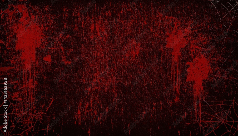 Poster grungy red blood texture with dark background and spider webs for halloween design, print, and brand