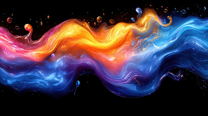 Vibrant liquid waves in shades of orange, blue, and purple create mesmerizing visual effect, resembling flowing paint or abstract art. dynamic movement evokes sense of energy and creativity