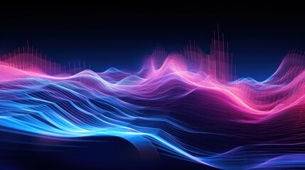 Fototapeta premium Glowing blue and pink line wave grid abstract patterns digital.