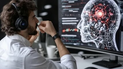 Thought and Brainstorming - A futuristic think tank where AI-powered neural interfaces assist creative teams in idea generation.