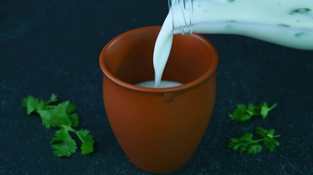 Serving buttermilk drink in a mud cup.