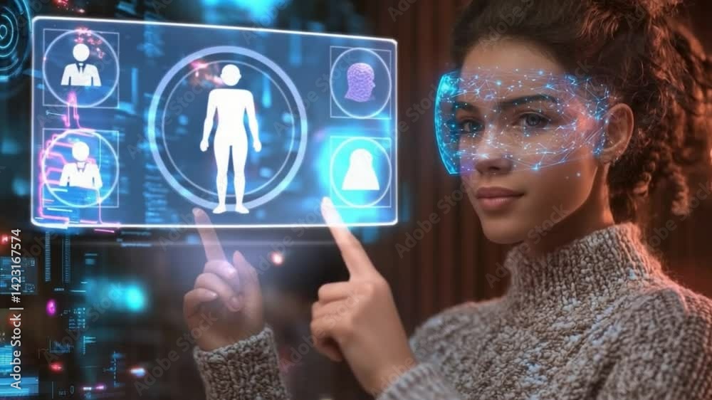 Wall mural work - a modern digital workspace where professionals collaborate on ai-driven projects with hologra