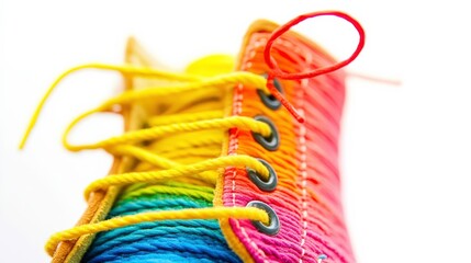 Brightly Colored Shoe with Vibrant Stitching on White Background