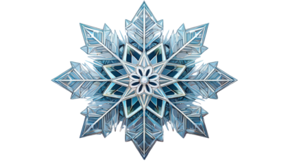 A snowflake in intricate geometric style, isolated on a clean transparent background