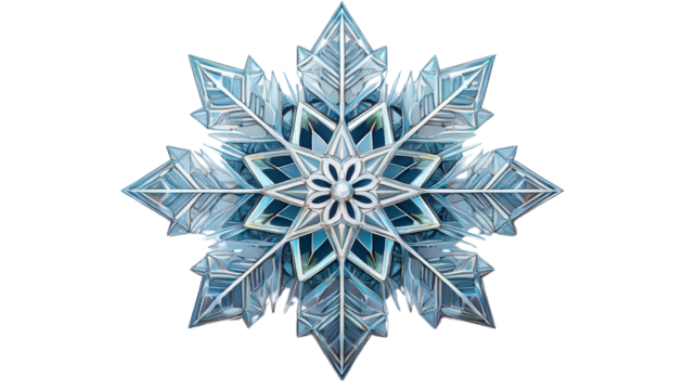 A snowflake in intricate geometric style, isolated on a clean transparent background