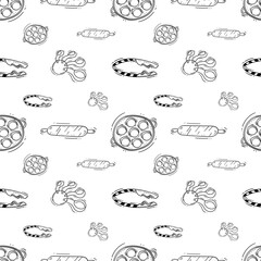 kitchen utensil pattern. kitchenware seamless pattern. doodle kitchen background