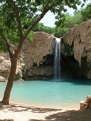 Waterfall in a Rocky Canyon
