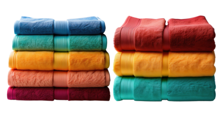 Colorful Stacked Towels Display in Vibrant Shades for Home Decor, PNG bundle collection, Isolated on Transparent Background