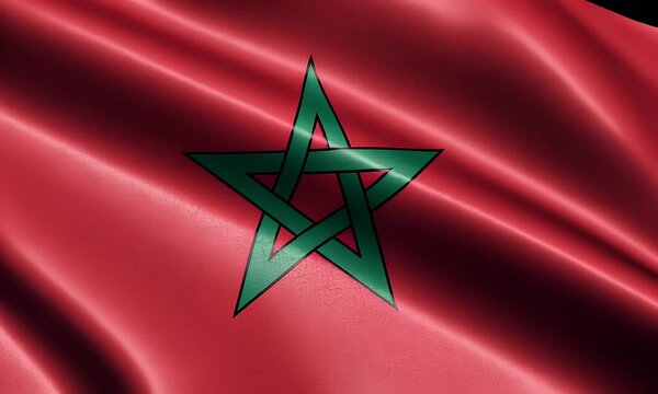 Close-up of a Moroccan flag with textured fabric.
