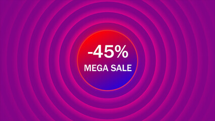 Forty five percent mega sale banner on purple gradient circle background