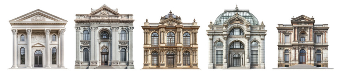 Architectural Styles of Classic Buildings in a Urban Setting, isolated on transparent background